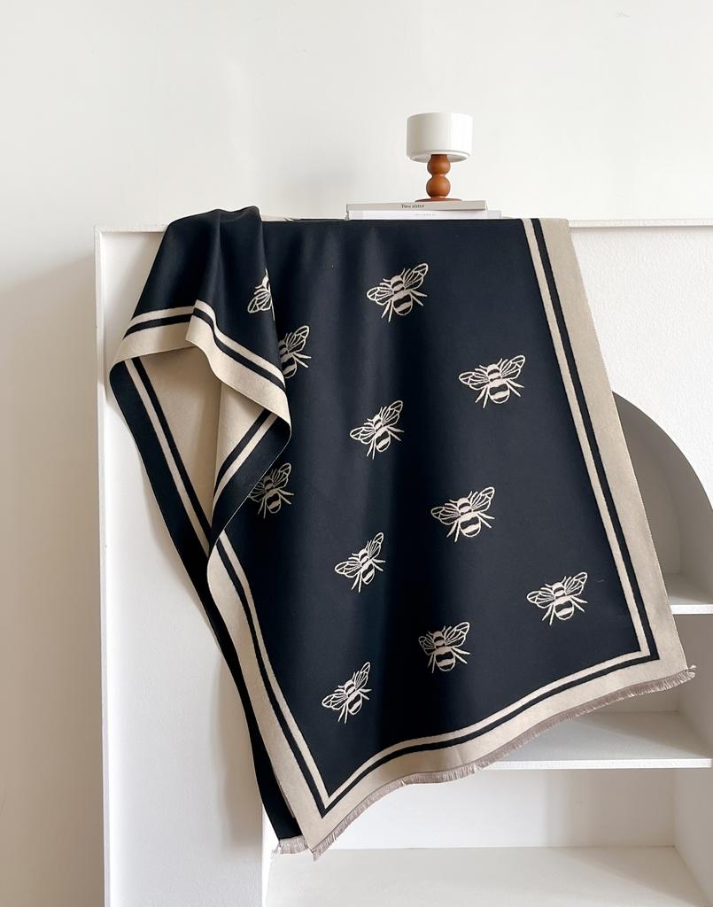 Мода Жаккардовые женские шарфы из пашмины с бахромой Зимние теплые бренды Дизайнерские кашемировые шарфы с пчелами Одеяло Мягкие шали