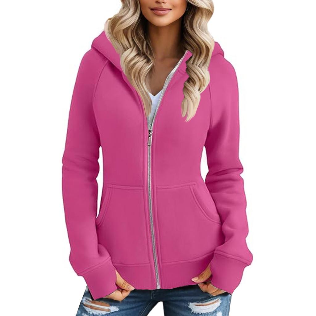 Women's Solid Color Zipper Hoodie And Fleece Hoodie Coat