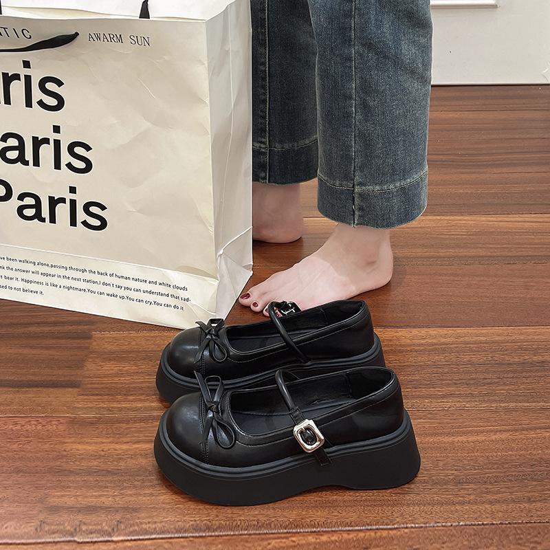 Туфли Мэри Джейн на толстой подошве с бантом, женские, новая летняя обувь для носки с юбкой, ретро, одинарные туфли