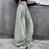 Girls Spring and Autumn High Waist Vintage Jeans Middle and Big Kids Comfortable Draped Wide Leg Pants