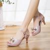Comemore Летние элегантные женские туфли на каблуке, босоножки на среднем каблуке, женские туфли с открытым носком, бант, бисер, свадебные босоножки