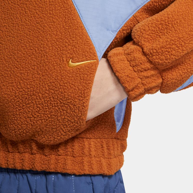 Nike Sportswear Retro Half-Zip Color Block Fleece Stand Collar Sports Jacket Women Jacket Yellow-Brown CU7069-290