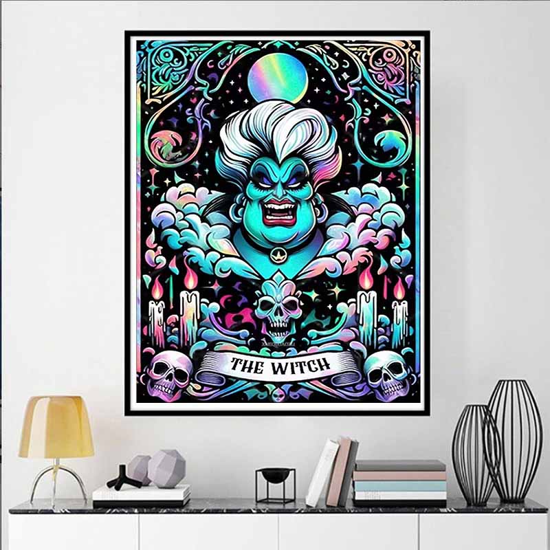 Disney 5D DIY Diamond Painting Ursula Dark Neon Tower Illustration Full Circle Diamond Mosaic Cartoon Dog Embroidery Art Painting Home Decor