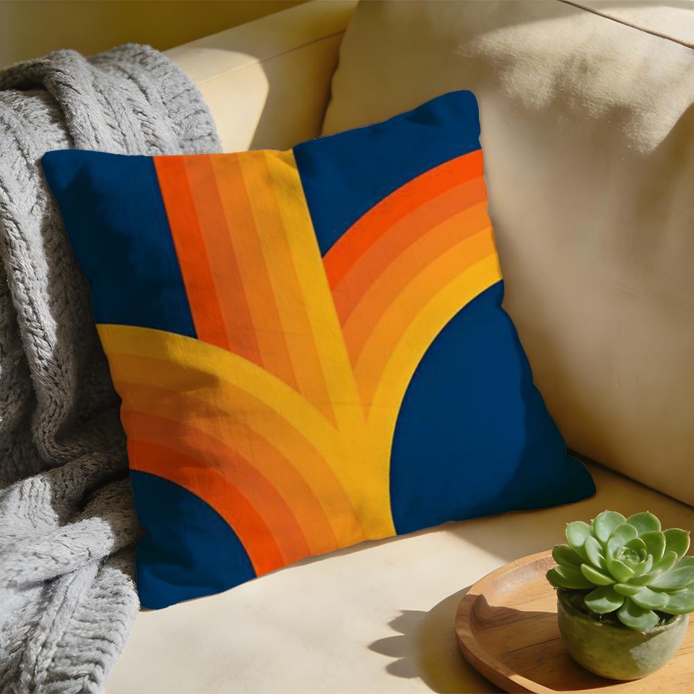 Cushion Cover Washed Linen Soft Breathable Decorative Case For Sofa Home Rainbow Series Geometric Print Pillow cover
