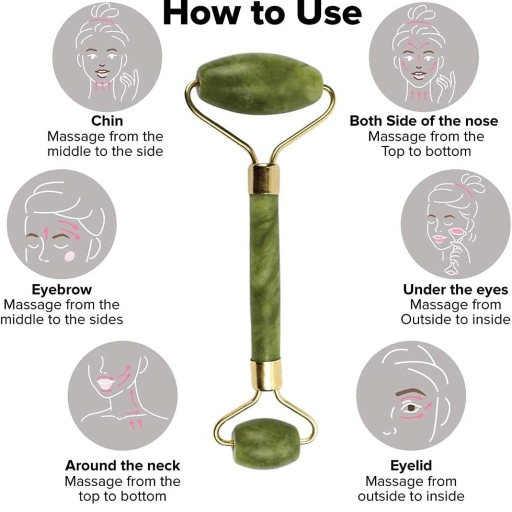 Комбинированный массажер, натуральный нефритовый камень, улучшает микроциркуляцию лица, уменьшает отечность и морщины, повышает эластичность кожи