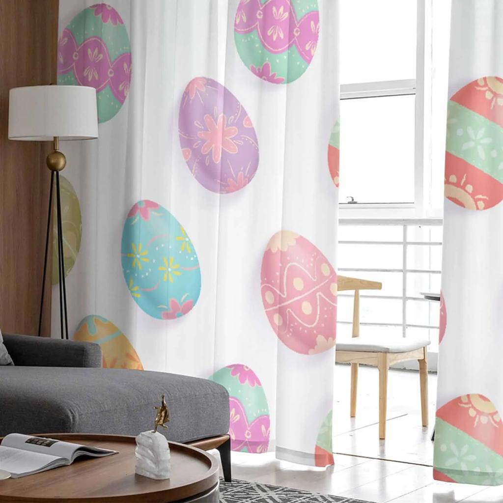 Пасхальные акварельные яйца, прозрачные шторы для гостиной, кухни, оконные шторы, тюлевые занавески для спальни, вуали