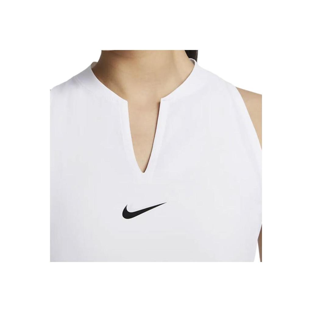 Nike Dri-Fit Advantage, однотонное платье без рукавов с логотипом на спине и V-образным вырезом, белое женское платье DX1428-100
