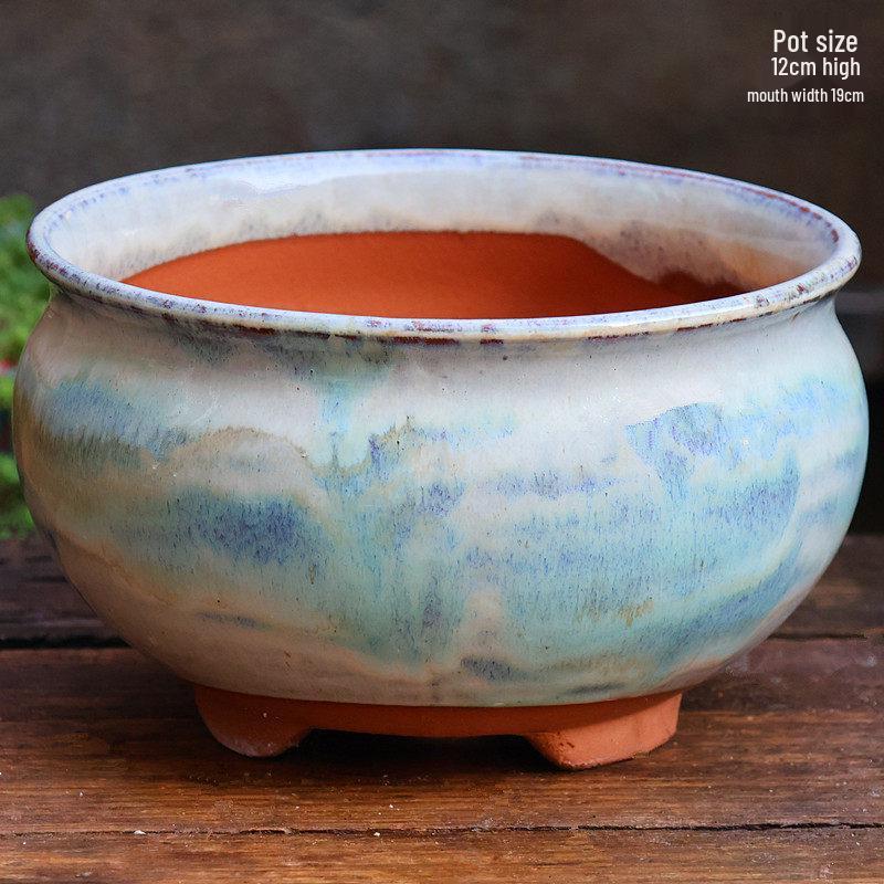 Medium Handmade Ceramic Footed Planter: Breathable, Colored Glaze for Succulents & Green Plants