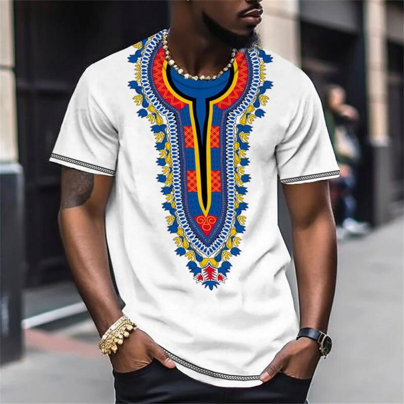 Африканская tribal дашики 3D мужские футболки Мода Крутые Повседневные Этнический стиль Футболка Уличные Топы для улицы Летняя одежда