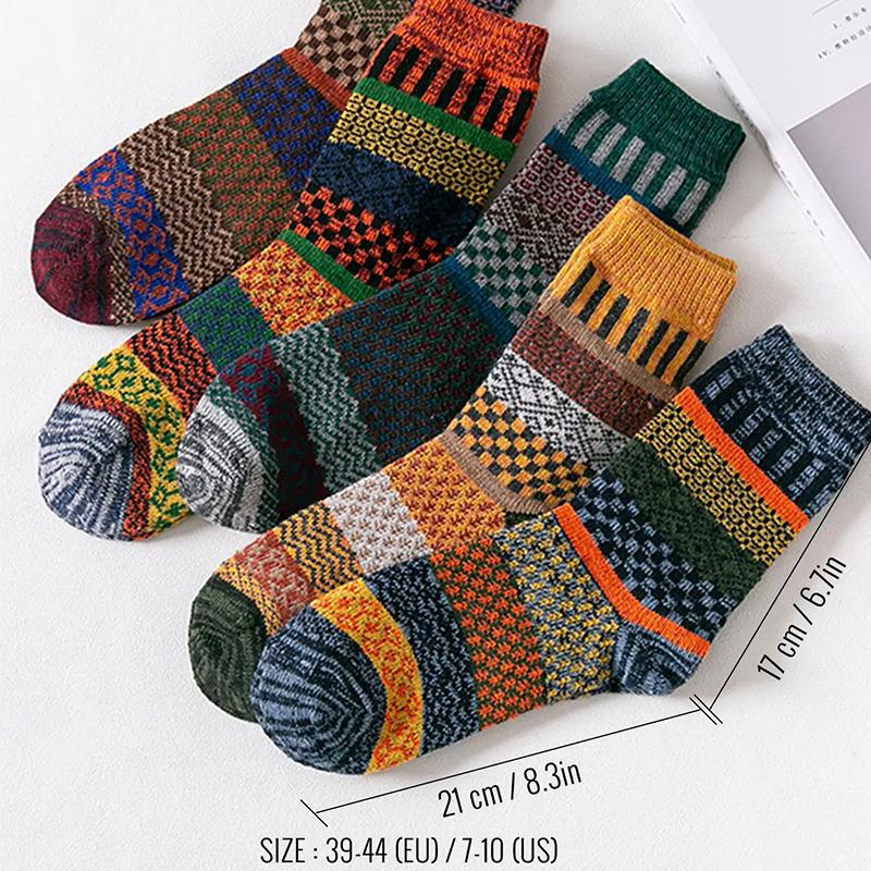 Бренд HSS, 5 пар зимних мужских носков, утепленные носки из овечьей шерсти, теплые мужские носки в стиле ретро, красочные модные мужские носки для зимних сапог