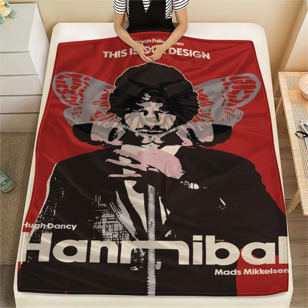 1PC Hannibal Print Flannel Blanket, High quality Comfortable for All Seasons, Home Decor, Warmth and Comfort, Perfect for Christmas Gifts