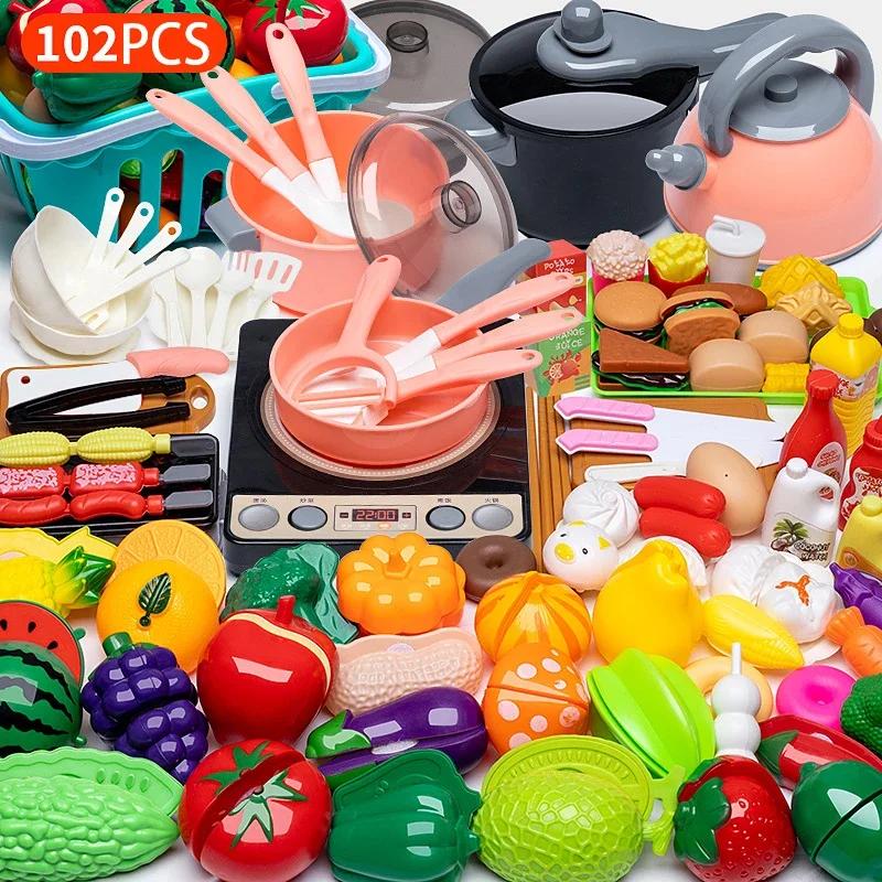 Cooking Toys Pink Kitchen Toy Set Girl Boy Toys Cut Fruit Vegetable Pizza Pretend Play Simulation Early Education Toys For Kids