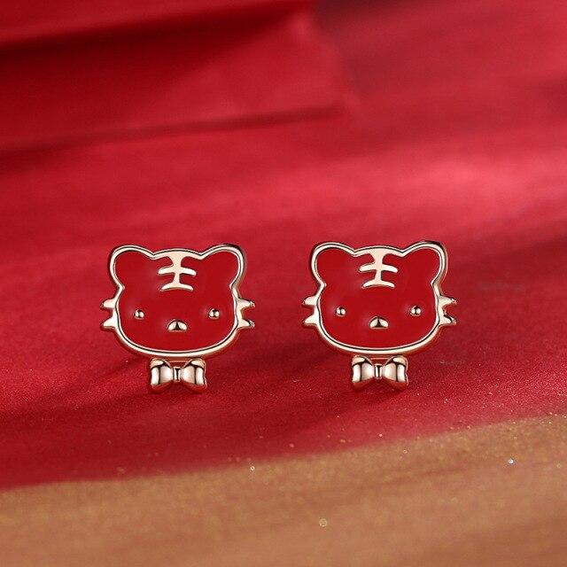 Chinese Style Original New Year Of The Tiger Zodiac Earrings Female S925 Sterling Silver Niche Design Red Agate Women Earrings