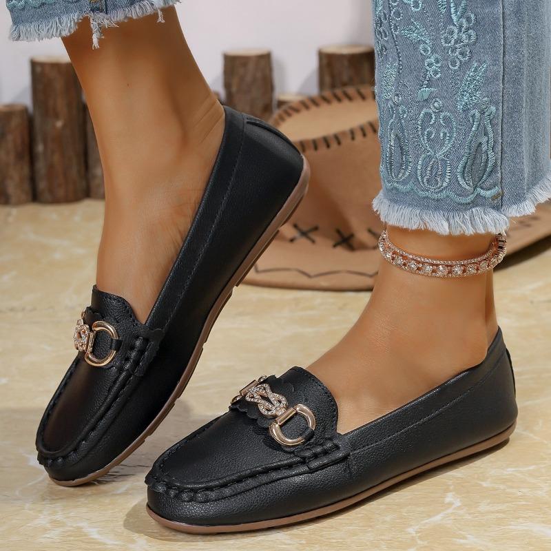 Large Size Flat-soled Doudou Shoes Women's New Metal Buckle Soft-soled Soft-soled Flat-soled Women's Shoes