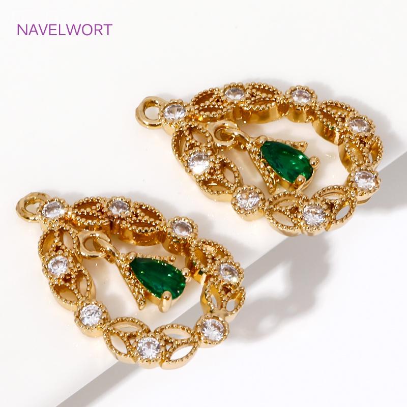 14.5mm*23mm 18K Gold Plated Brass Hollow Droplet Charms Pendant,With Zircon Pendants For Jewelry Makin,DIY Earring Accessories