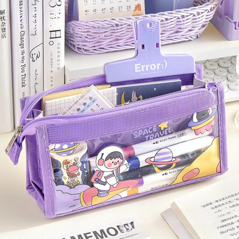 Cute Cartoon 6-layer Transparent Pencil Case Multi-functional Storage Stationery Box School Supplies Kawaii Stationery Bag 1pc