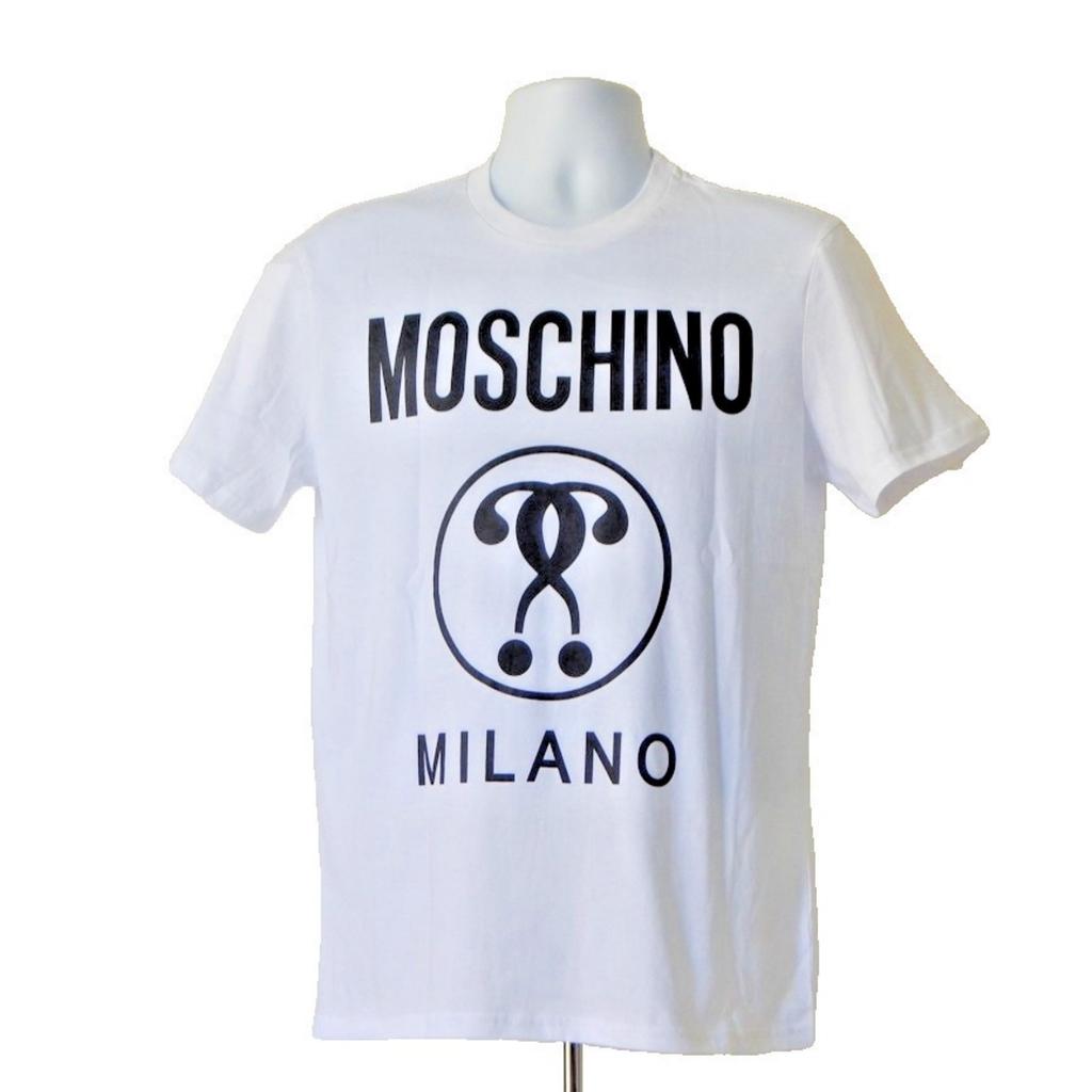 MOSCHINO COUTURE Белая мужская футболка с графическим принтом логотипа "Двойной знак вопроса"