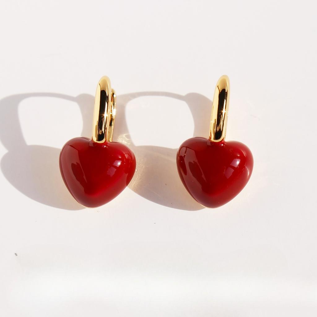 Серьги Love с красной эмалью на день рождения, женские, ретро, элегантные, белые, двухсторонние, с персиковым сердцем, пряжки для пригородных ушей 382