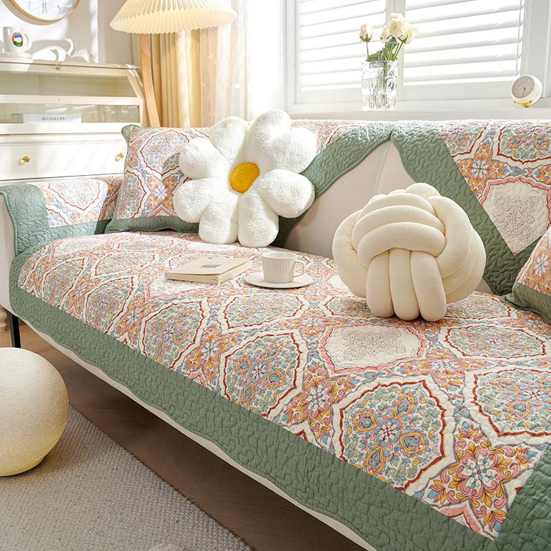 Стильная подушка для дивана из чистого хлопка, нескользящая пасторальная маленькая свежая ткань для дивана, чехол для четырех сезонов, универсальное сиденье для дивана