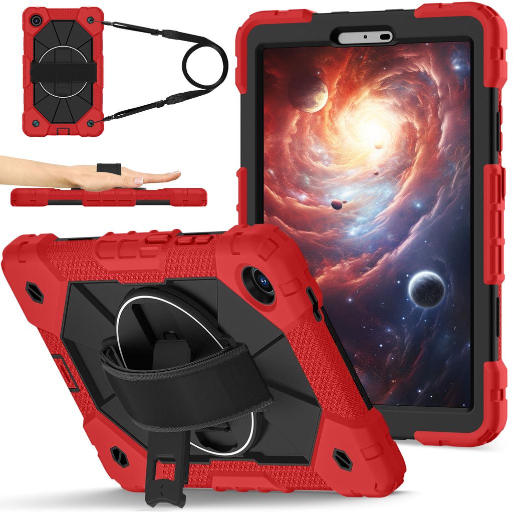 For Lenovo Tab One 8.7 K9 TB-305FU TBX305XU 2025 360 Rotating Hybrid Cover with Shoulder Strap PC-Silicone Heavy Duty Stand Case