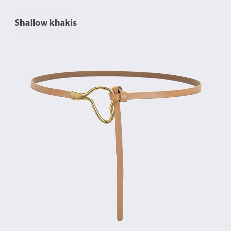 Женский кожаный ремень с узлом и украшением под рубашку, простой и универсальный тонкий ремень из чистой коровьей кожи