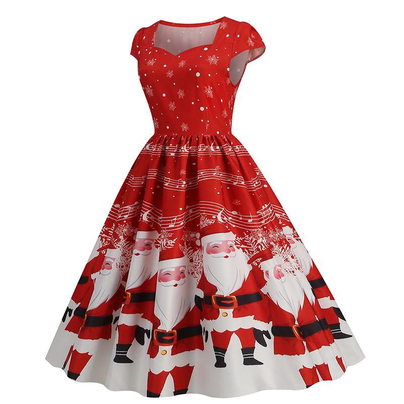 Women's Retro Positioning Print Short Sleeve Dress Christmas