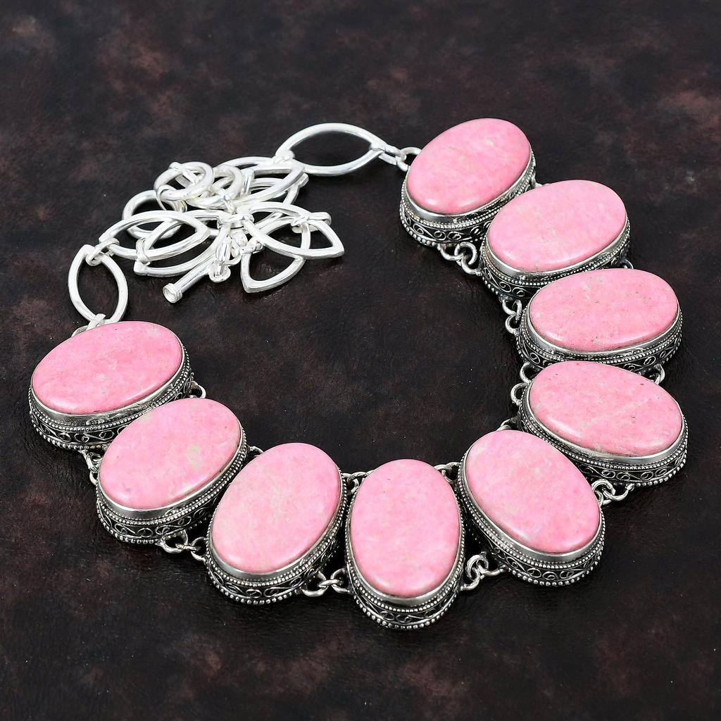 Thulite Gemstone Necklace 925 Sterling Silver Necklace Adjustable Chain Necklace Handmade Vintage Necklace Gift For Her Unique Style Jewelry