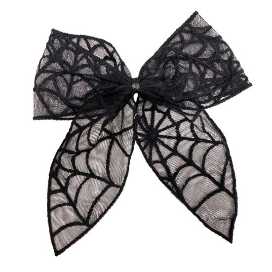 Holiday Themed Hair Clip Halloween Bat Mesh Bow Spring Clips, Black White Lace Spider Web Accessories Barrettes, Gothic Dark Style for Women