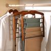 1pc Solid Wood Pants Rack Flocking Multifunctional Folding Hanging Pants Special Hanger Household Multi-Layer Pants Hanger Wardrobe