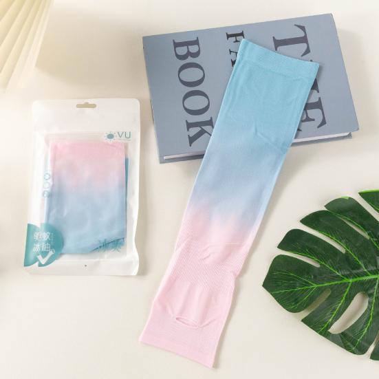 1 Pair Summer Ice Silk Arm Sleeves Gradient Color UV Sun Protection Breathable Elastic Men Women Outdoor Cycling Fishing Long Cooling Arm Cover