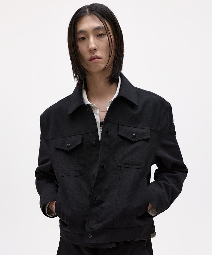 Lmood Luster Wool Cotton Rib Trucker Jacket Black