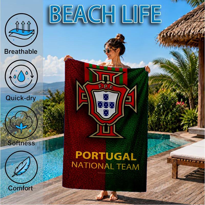 Portuguese Football Federation Crest Beach Towel, Quick-drying, Easy to Care for, Suitable for Both Fitness and Beach Vacations,Sports Essential