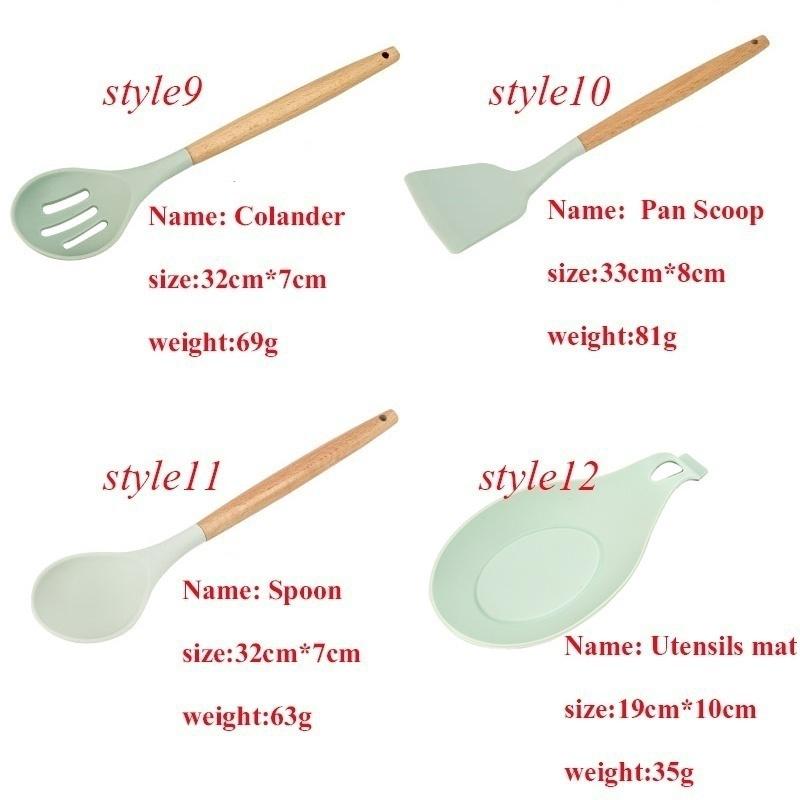 Wooden Handle Silicone Kitchenware Healthy Cookware Spatula Soup Spoon Brush Ladle Pasta Colander Non-stick Cookware Kitchen Tools
