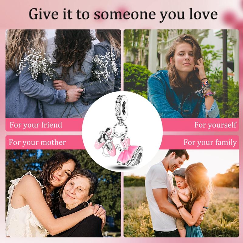 925 Silver Pink Series Ballet Shoes And Skirts Charms Beads For Women Fit Original Bracelet DIY Birthday Jewelry Gifts