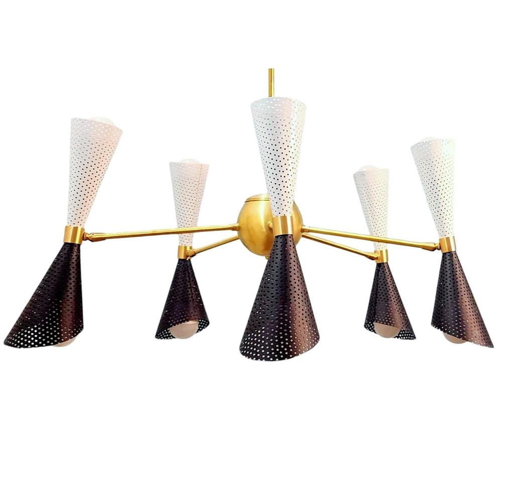 Diablo Stilnovo Chandelier Light Fixture Perforated Sheet Cone Handcrafted Light Fixture