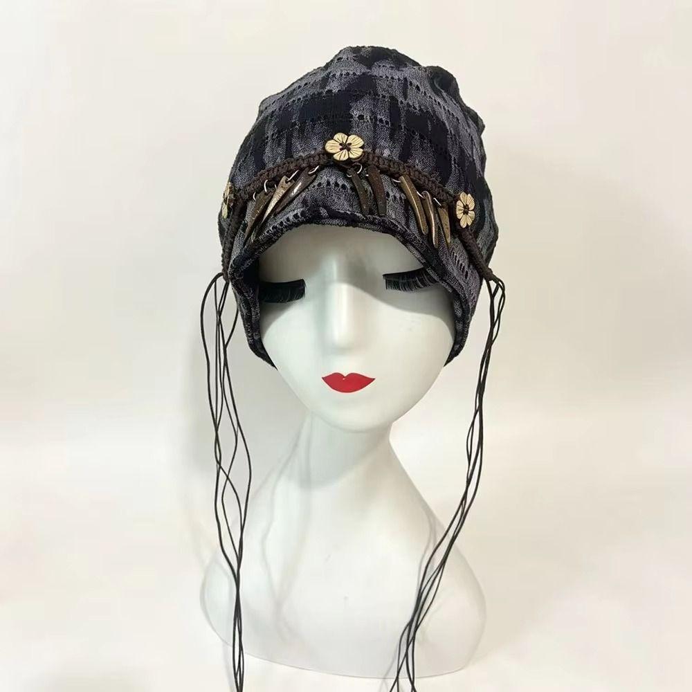 Wood Decoration Ethnic Stye Beanie Retro Vintage Pullover Hat Turban Cap Outdoor Commuting