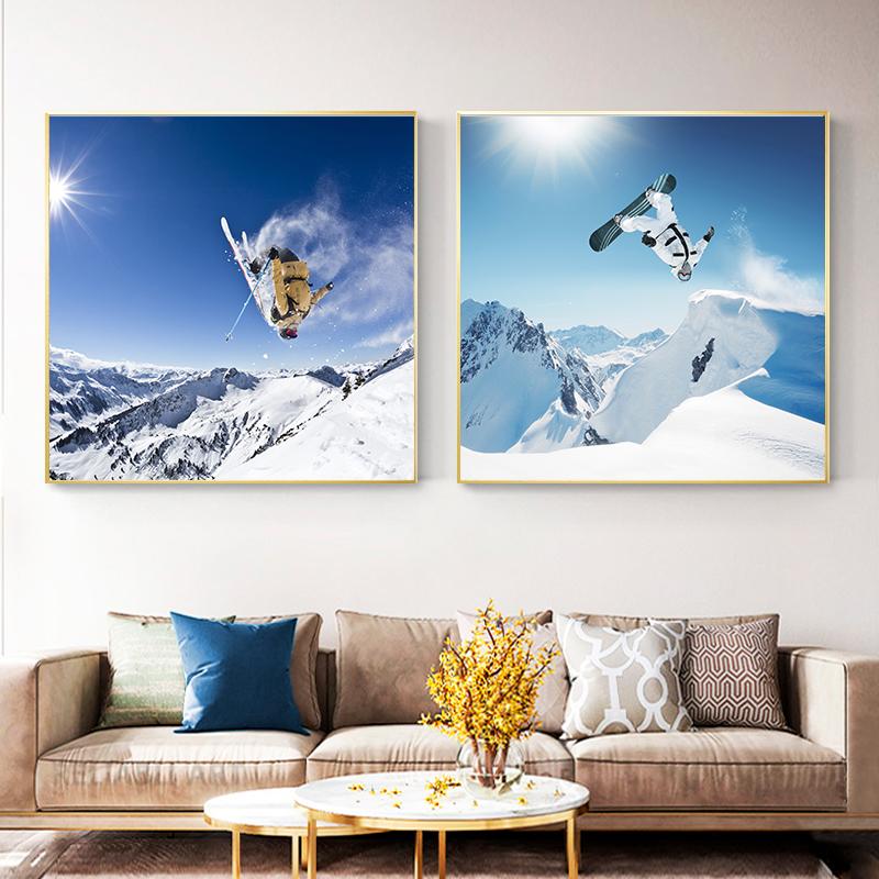 Лыжный спорт, холст, картина, настенное искусство, снежный горный пейзаж, фотографии, Настенный декор, современное украшение для гостиной, дома, Куадрос