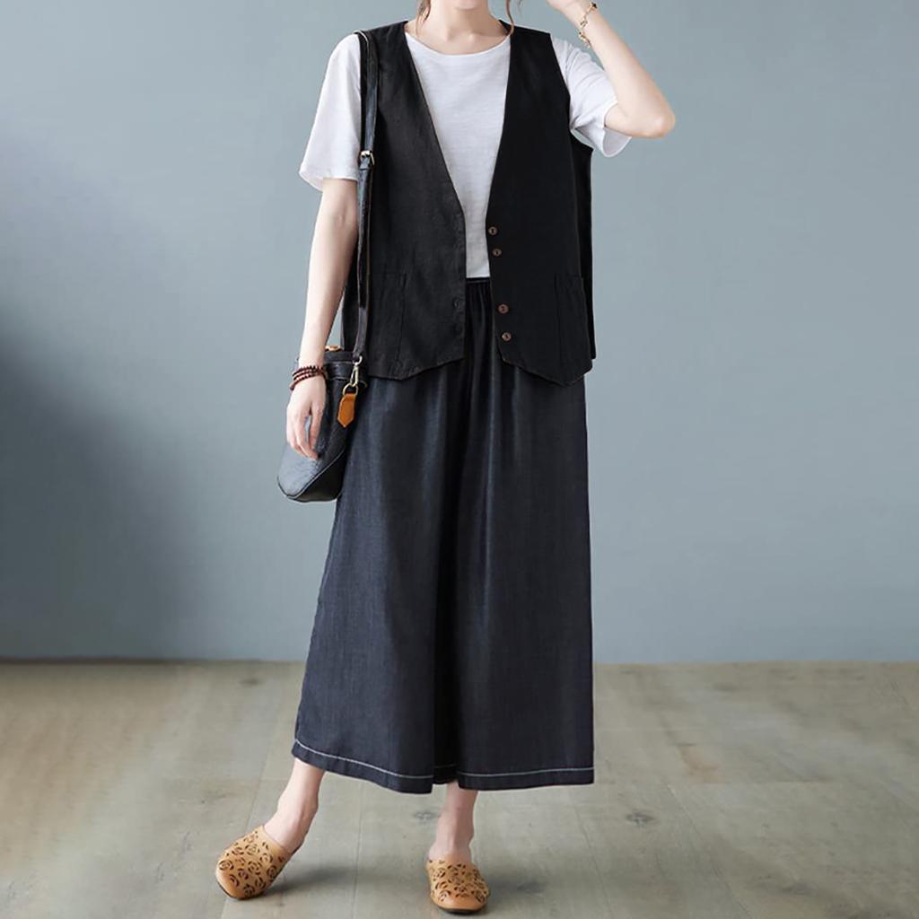 Женский хлопковый льняной жилет без рукавов на пуговицах с V-образным вырезом, куртка-жилет