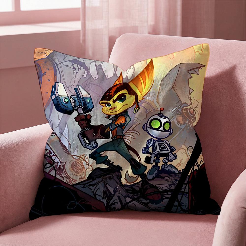 Подушка с принтом Ratchet & Clank, Чехол для подушки для разных помещений, дома и автомобиля - Двусторонний, Мягкий и Прочный для ежедневного использования