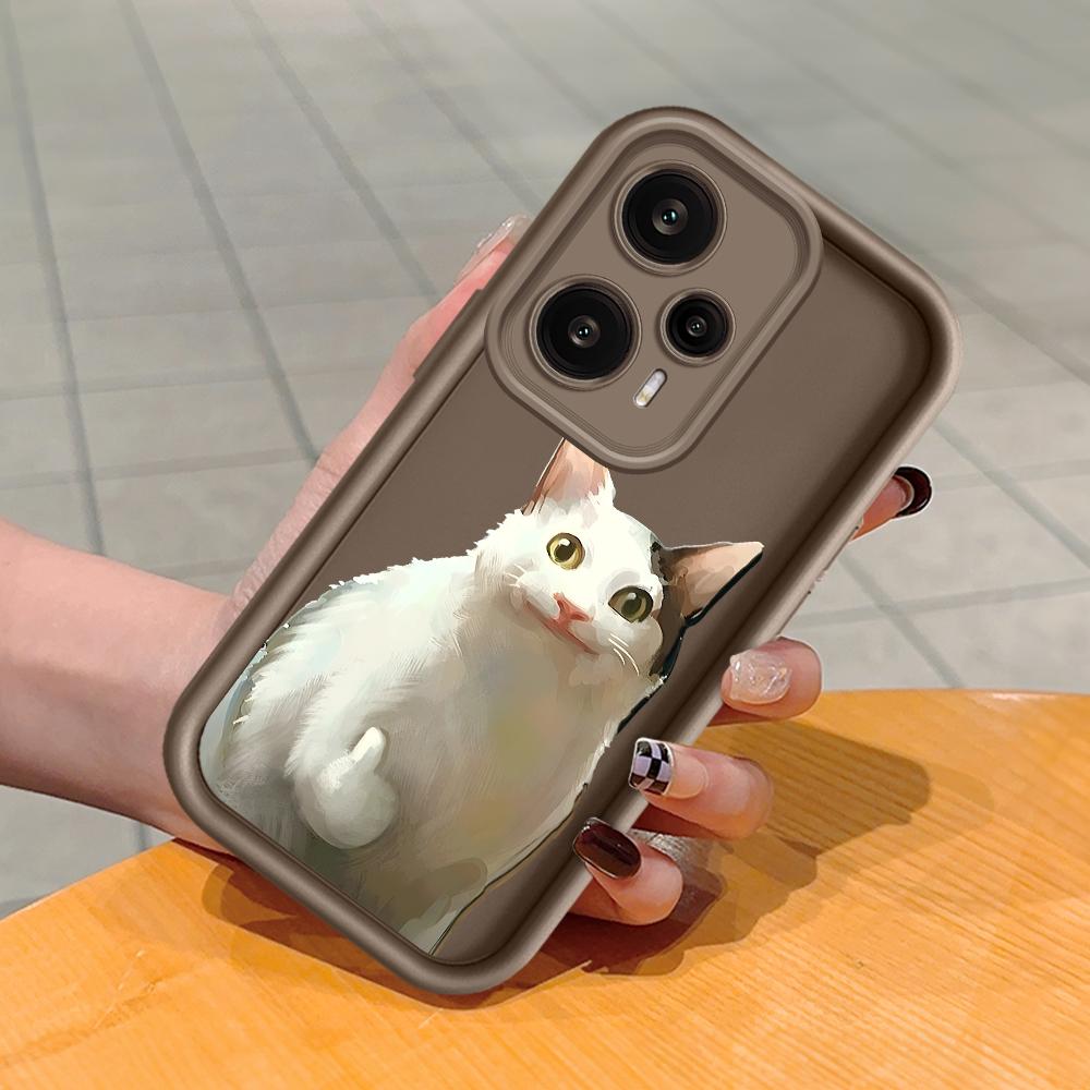White Cat Pattern Soft Silicone Phone Casing Full Cover Camera Shockproof Protection Rubber Case for Xiaomi Redmi