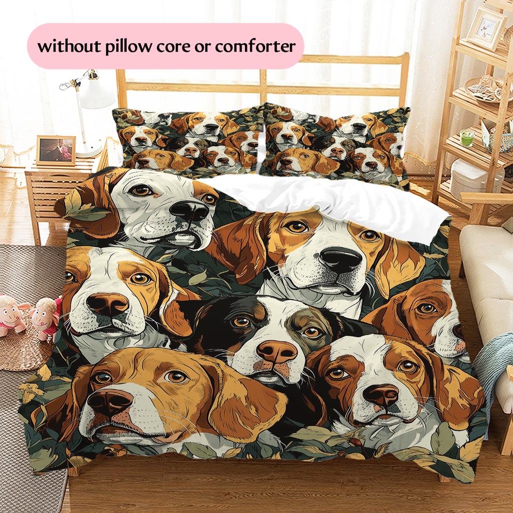 Beagle and Leaves Pattern Bedding Home Decoration Birthday Gift (1 * duvet cover + 2 * pillowcase, without core)