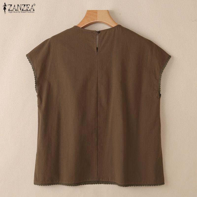 ZANZEA Женские повседневные футболки с круглым вырезом, однотонные, летние, с коротким рукавом