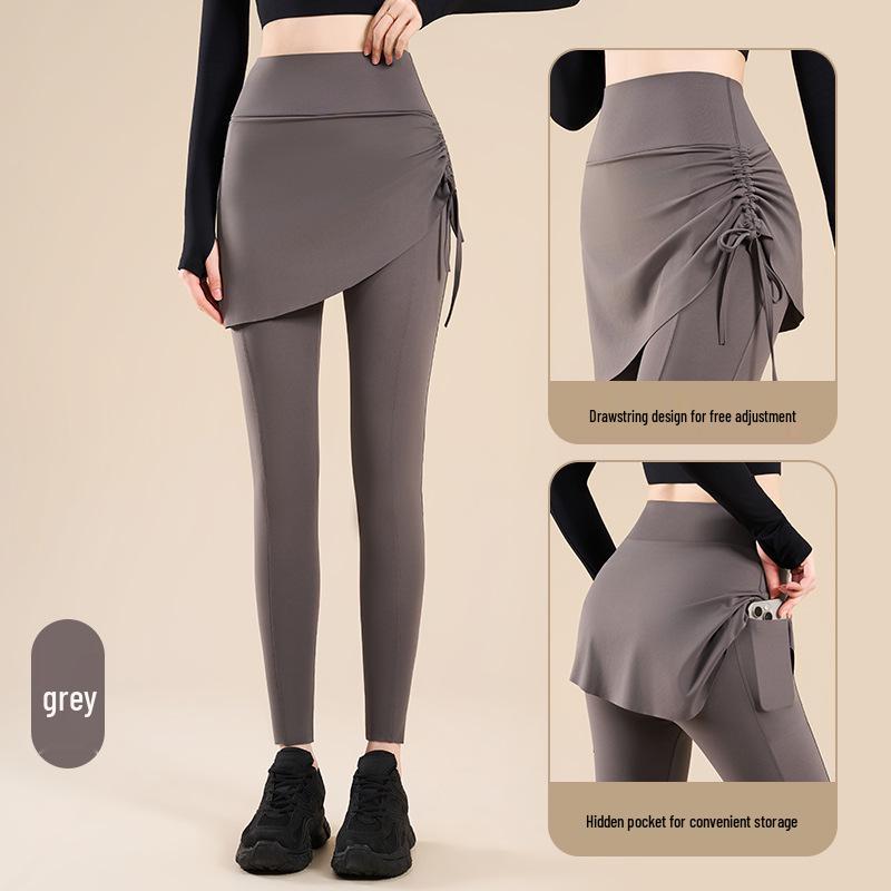 Women's High-Waist Yoga Skirt Pants with Pockets - Slimming, Anti-Exposure, Tight-Fitting, with Drawstring