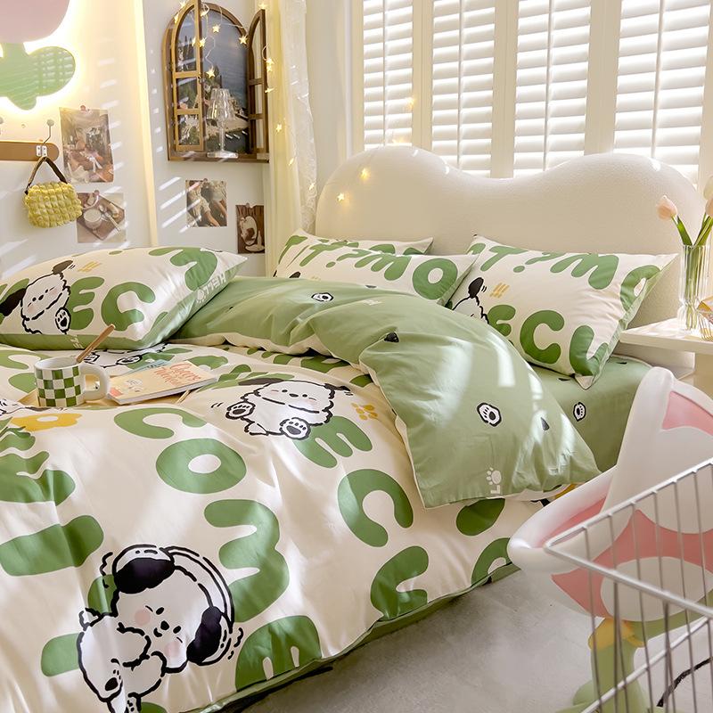 Милый комплект из четырех предметов из чистого хлопка, комплект из трех предметов, хлопковая простыня и пододеяльник, пододеяльник с рисунком из мультфильма