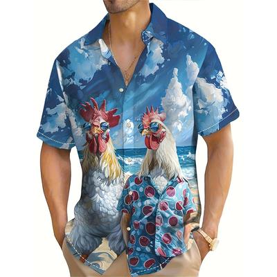 Летняя забавная пляжная рубашка с принтом курицы для мужчин с коротким рукавом, гавайская одежда для отдыха на море, свободные мужские рубашки, топ