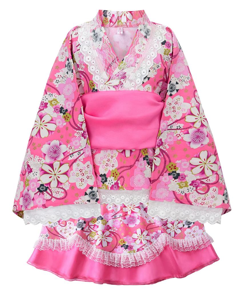 ReliBeauty Yukata Dress for Perfect for Fireworks Displays and Summer Stylish and Includes Heko Obi Floral Size 160 Girls, Separate, Glittery, Lace,