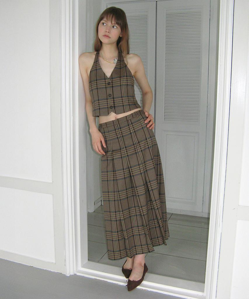 Sinun Sinoon Pleated Maxi Skirt (Check)