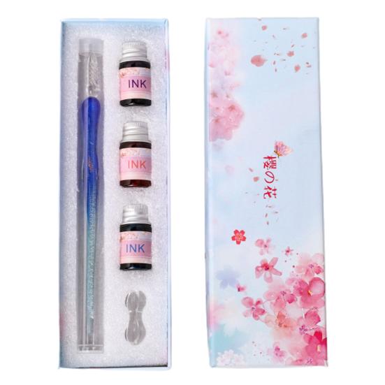 1 комплект, полупрозрачная ручка с цветком вишни, декор с блестками и принтом, стеклянная ручка с чернилами, набор для подарка