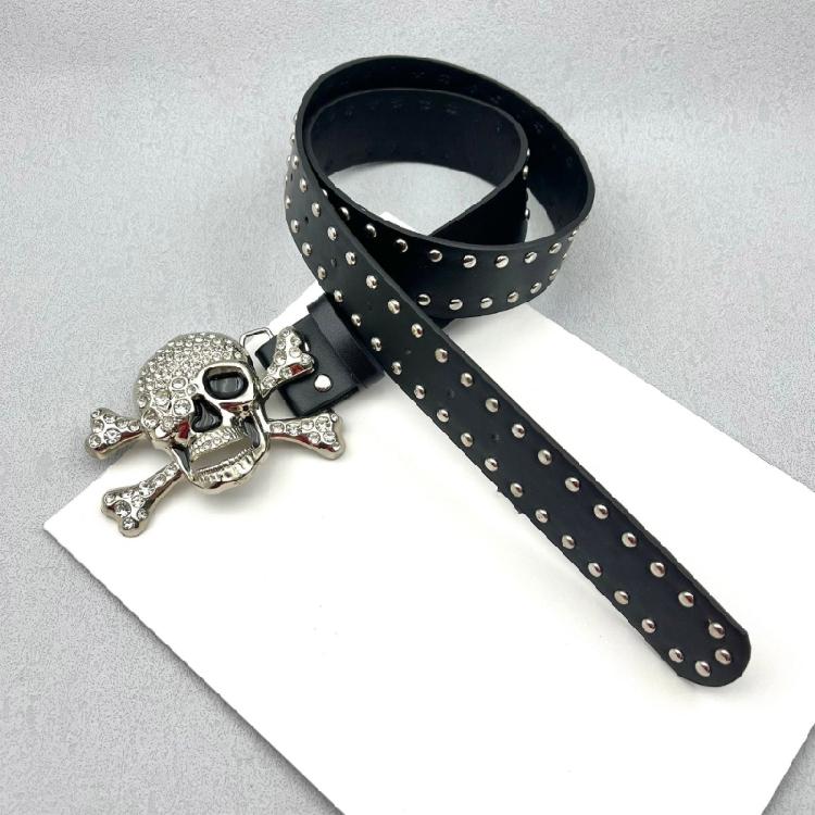 Девушка Блестящий Пояс Уличный Танец Джинсовый Пояс Декоративный Пояс с Черепом с Шипами