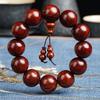 India Red Sandalwood Zitan Beads Bracelet with Gold Star Accents - Buddhist Wenwan Design